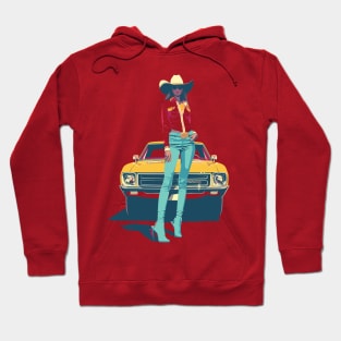 Retro Cosmic Cowgirl: Vintage Sci-Fi Western Inspired Art Hoodie